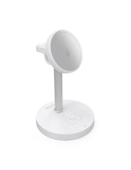 AISENS Cargador Inalambrico USB-C 3 en 1 De 15W Para Movil, Apple Watch, Auriculares Con Estuche De Carga, Blanco