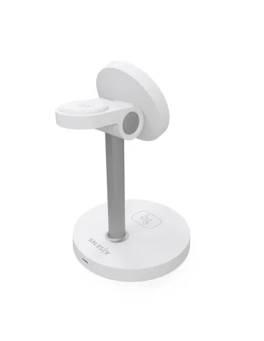 AISENS Cargador Inalambrico USB-C 3 en 1 De 15W Para Movil, Apple Watch, Auriculares Con Estuche De Carga, Blanco