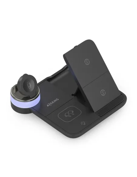 AISENS Cargador Inalambrico USB-C 4 en 1 De 15W Para Movil, Apple Watch, Auriculares Con Estuche De Carga, Negro