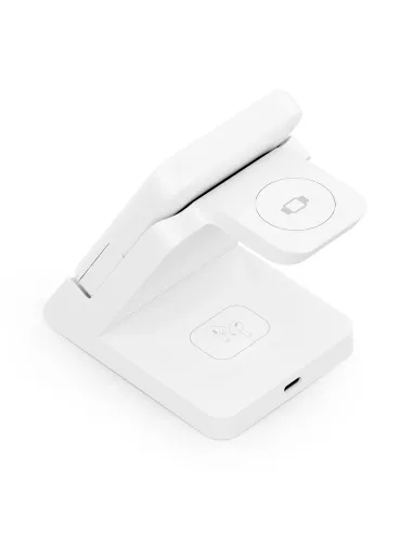 AISENS Cargador Inalambrico USB-C 4 en 1 De 15W Para Movil, Apple Watch, Auriculares Con Estuche De Carga, Blanco