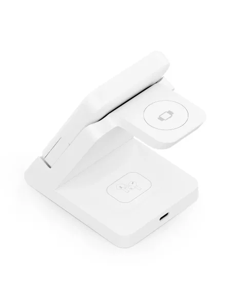 AISENS Cargador Inalambrico USB-C 4 en 1 De 15W Para Movil, Apple Watch, Auriculares Con Estuche De Carga, Blanco