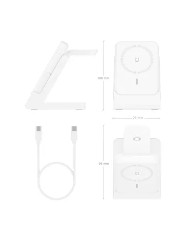 AISENS Cargador Inalambrico USB-C 4 en 1 De 15W Para Movil, Apple Watch, Auriculares Con Estuche De Carga, Blanco