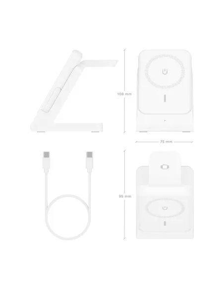 AISENS Cargador Inalambrico USB-C 4 en 1 De 15W Para Movil, Apple Watch, Auriculares Con Estuche De Carga, Blanco