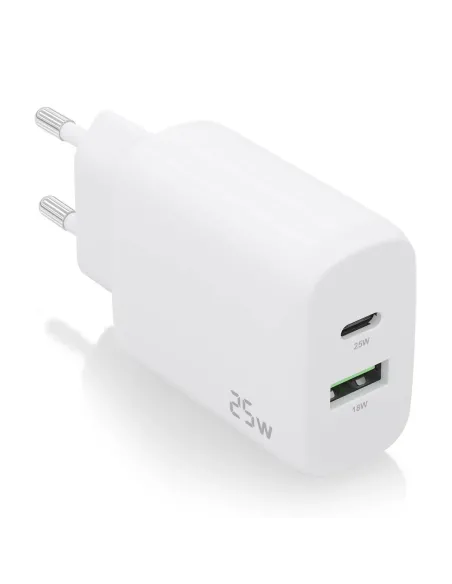 AISENS Cargador 25W, 1xUSB-C PD3.0, 1xUSB-A QC3.0, Blanco