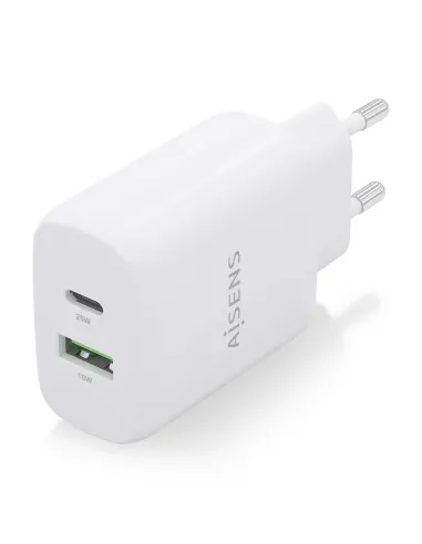 AISENS Cargador 25W, 1xUSB-C PD3.0, 1xUSB-A QC3.0, Blanco