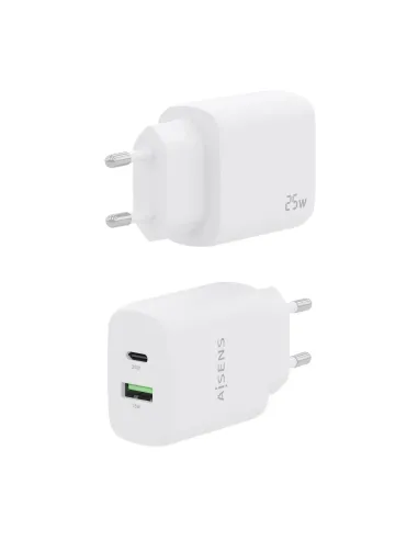 AISENS Cargador 25W, 1xUSB-C PD3.0, 1xUSB-A QC3.0, Blanco