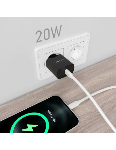 AISENS Cargador USB-C PD3.0 1 Puerto 1xUSB-C 20W, Negro