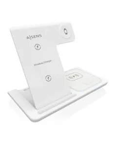 AISENS Cargador Inalambrico USB-C 3 En 1 De 15W Para Movil, Apple Watch, Ariculares Con Estuche De Carga, Blanco