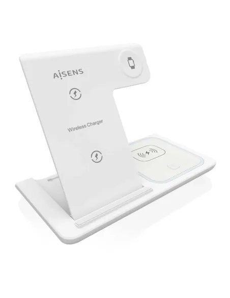 AISENS Cargador Inalambrico USB-C 3 En 1 De 15W Para Movil, Apple Watch, Ariculares Con Estuche De Carga, Blanco