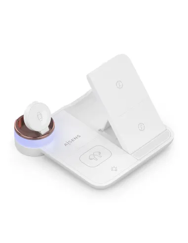AISENS Cargador Inalambrico USB-C 4 en 1 De 15W Para Movil, Apple Watch, Auriculares Con Estuche De Carga, Blanco