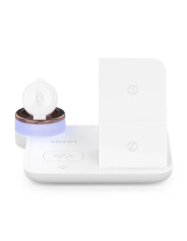 AISENS Cargador Inalambrico USB-C 4 en 1 De 15W Para Movil, Apple Watch, Auriculares Con Estuche De Carga, Blanco
