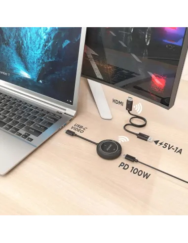 AISENS USB-C A HDMI Inalambrico 1080P 30m + USB-C PD 100W, Negro
