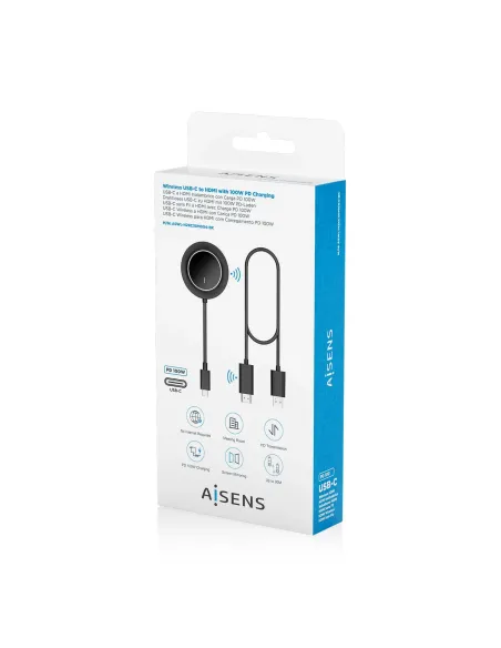 AISENS USB-C A HDMI Inalambrico 1080P 30m + USB-C PD 100W, Negro