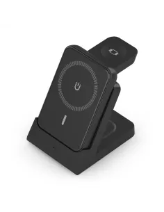 AISENS Cargador Inalambrico USB-C 4 en 1 De 15W Para Movil, Apple Watch, Auriculares Con Estuche De Carga, Negro