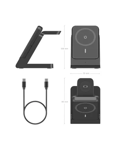 AISENS Cargador Inalambrico USB-C 4 en 1 De 15W Para Movil, Apple Watch, Auriculares Con Estuche De Carga, Negro