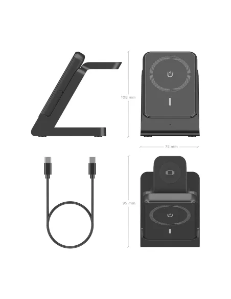 AISENS Cargador Inalambrico USB-C 4 en 1 De 15W Para Movil, Apple Watch, Auriculares Con Estuche De Carga, Negro