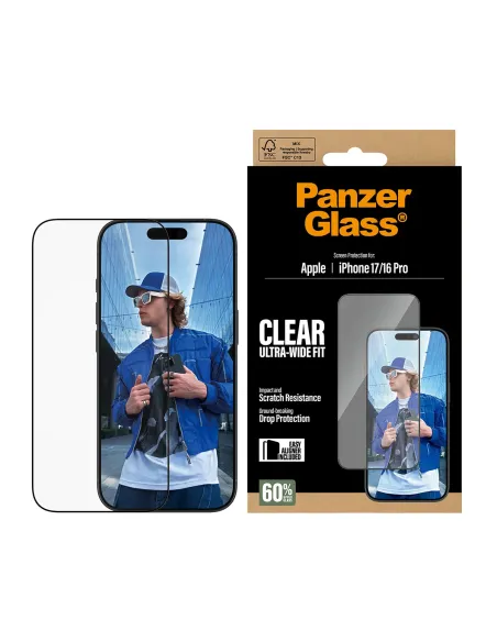 PanzerGlass ® Screen Protector iPhone 17 | iPhone 16 Pro | Ultra-Wide Fit w. EasyAligner Protector de pantalla Apple 1 pieza(s)