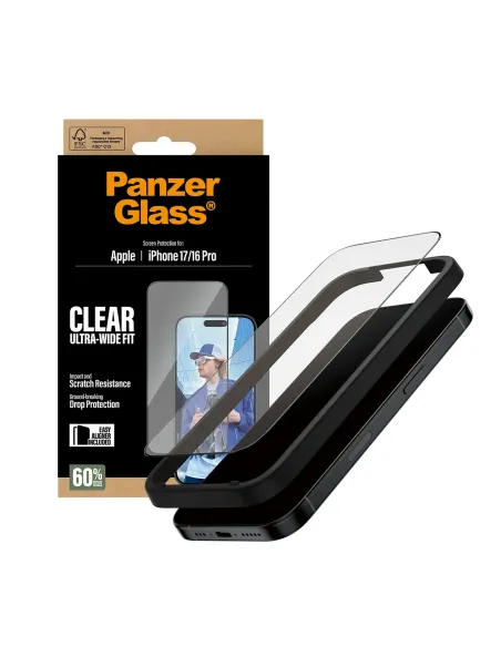 PanzerGlass ® Screen Protector iPhone 17 | iPhone 16 Pro | Ultra-Wide Fit w. EasyAligner Protector de pantalla Apple 1 pieza(s)