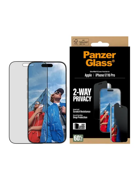 PanzerGlass ® 2-Way Privacy Screen Protector iPhone 17 | iPhone 16 Pro | Ultra-Wide Fit w. EasyAligner Protector de pantalla