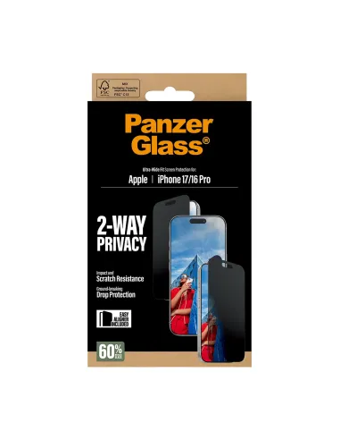 PanzerGlass ® 2-Way Privacy Screen Protector iPhone 17 | iPhone 16 Pro | Ultra-Wide Fit w. EasyAligner Protector de pantalla