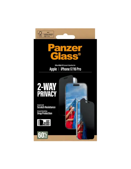 PanzerGlass ® 2-Way Privacy Screen Protector iPhone 17 | iPhone 16 Pro | Ultra-Wide Fit w. EasyAligner Protector de pantalla