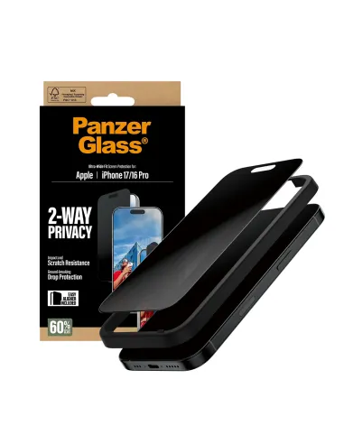 PanzerGlass ® 2-Way Privacy Screen Protector iPhone 17 | iPhone 16 Pro | Ultra-Wide Fit w. EasyAligner Protector de pantalla