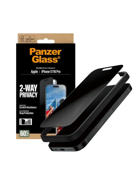 PanzerGlass ® 2-Way Privacy Screen Protector iPhone 17 | iPhone 16 Pro | Ultra-Wide Fit w. EasyAligner Protector de pantalla