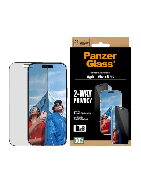 PanzerGlass ® 2-Way Privacy Screen Protector iPhone 17 Pro | Ultra-Wide Fit w. EasyAligner Protector de pantalla Apple 1