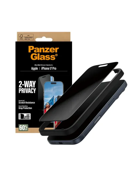 PanzerGlass ® 2-Way Privacy Screen Protector iPhone 17 Pro | Ultra-Wide Fit w. EasyAligner Protector de pantalla Apple 1