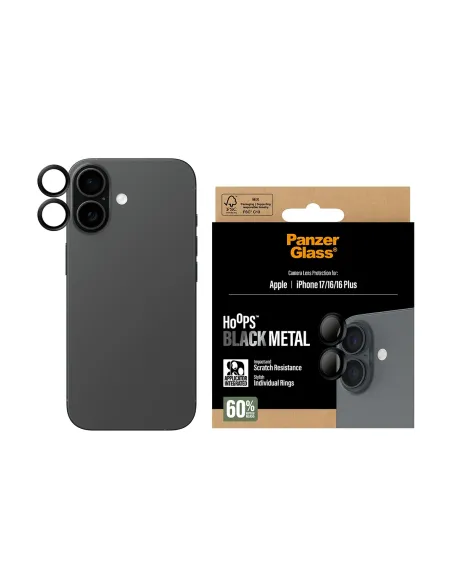 PanzerGlass ® Hoops® Black Camera Lens Protector iPhone 17 | iPhone 16 | 16 Plus Protector de pantalla Apple 1 pieza(s)