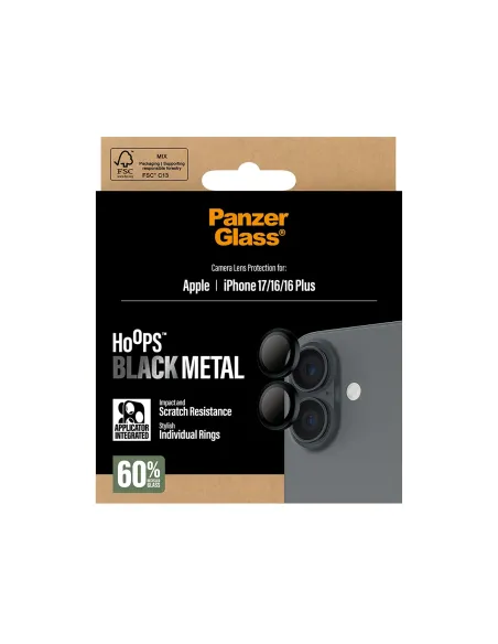 PanzerGlass ® Hoops® Black Camera Lens Protector iPhone 17 | iPhone 16 | 16 Plus Protector de pantalla Apple 1 pieza(s)