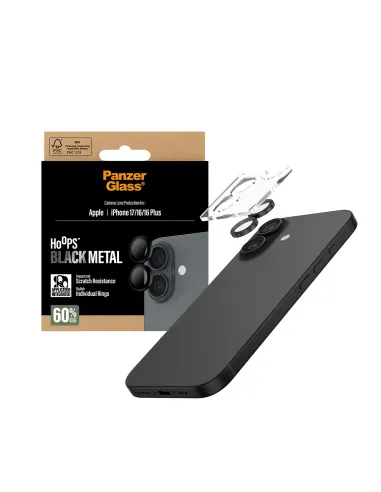 PanzerGlass ® Hoops® Black Camera Lens Protector iPhone 17 | iPhone 16 | 16 Plus Protector de pantalla Apple 1 pieza(s)