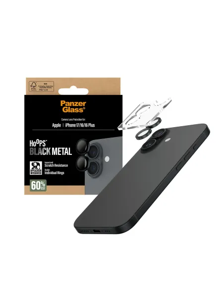 PanzerGlass ® Hoops® Black Camera Lens Protector iPhone 17 | iPhone 16 | 16 Plus Protector de pantalla Apple 1 pieza(s)