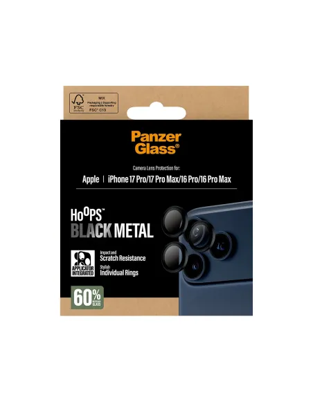 PanzerGlass ® Hoops® Black Camera Lens Protector iPhone 17 Pro | iPhone 17 Pro Max | iPhone 16 Pro | 16 Pro Max Protector de