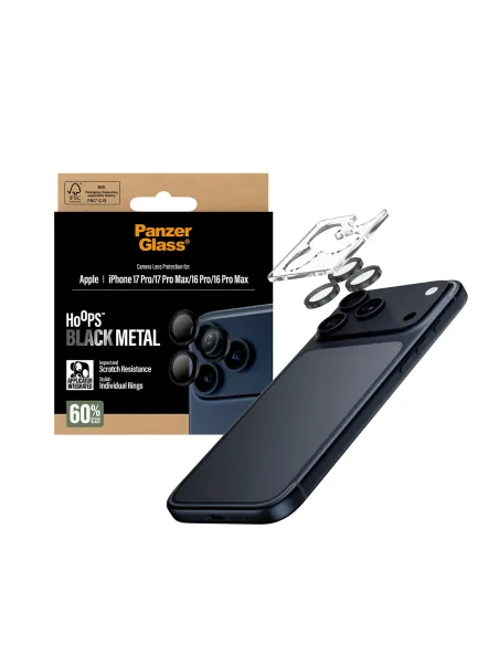 PanzerGlass ® Hoops® Black Camera Lens Protector iPhone 17 Pro | iPhone 17 Pro Max | iPhone 16 Pro | 16 Pro Max Protector de