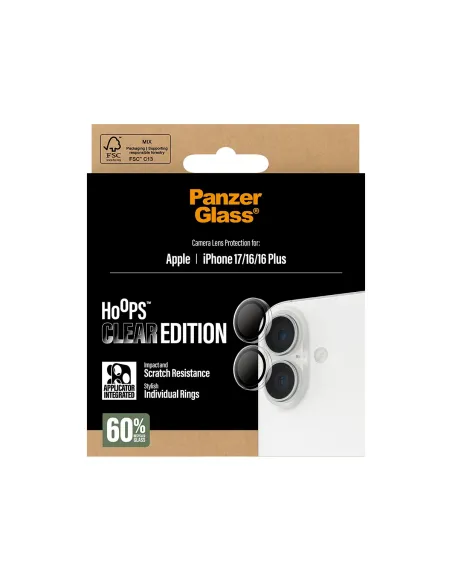 PanzerGlass ® Hoops® Transparent Camera Lens Protector iPhone 17 | iPhone 16 | 16 Plus Protector de pantalla Apple 1 pieza(s)