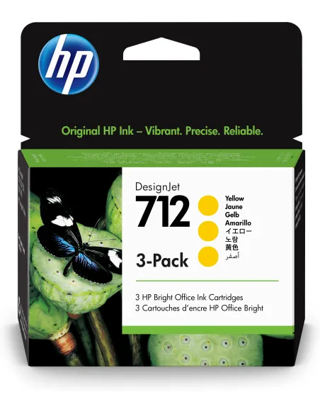 Pack 3 cartuchos hp 712 designjet t200 - t600 amarillo