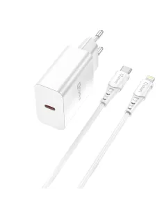 Kit cargador qcharx chronos 3a 20w + cable tipo c a lightning blanco
