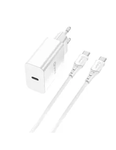 Kit cargador qcharx chronos 3a 20w puerto pd + cable tipo c  a tipo c blanco