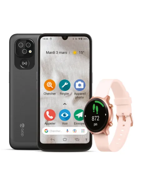 Bundle doro smartphone 8100 + smartwatch graphite pink