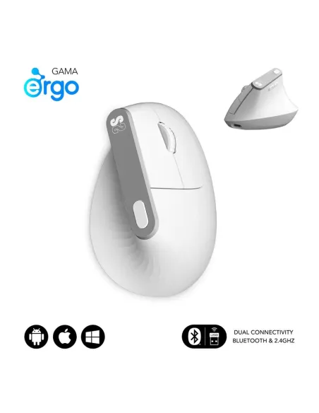 Raton inalambrico subblim vertical ergo dual mouse battery blanco