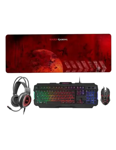 Mars Gaming MCPRGB2 Combinación Teclado USB, Ratón, Alfombrilla y Cascos, Español