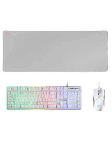 Mars Gaming MCPXWPT Combo Teclado+Ratón+Alfombrilla Blanco PT