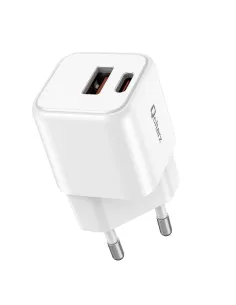 Cargador mini qcharx zeus 3a  20w puerto usb a + tipo c blanco adaptado a regletas