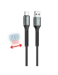 Cable qcharx prague usb tipo c a usb tipo a - 2m - aleacion de aluminio negro cordon de tela suave