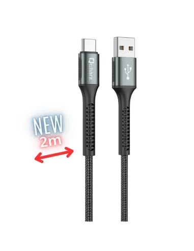 Cable qcharx prague usb tipo c a usb tipo a - 2m - aleacion de aluminio negro cordon de tela suave