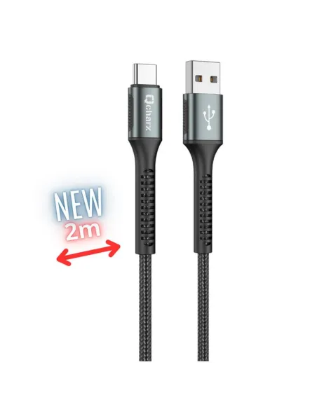 Cable qcharx prague usb tipo c a usb tipo a - 2m - aleacion de aluminio negro cordon de tela suave