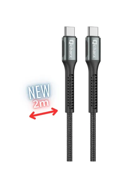 Cable qcharx prague usb tipo c - 2m - aleacion de aluminio negro cordon de tela suave