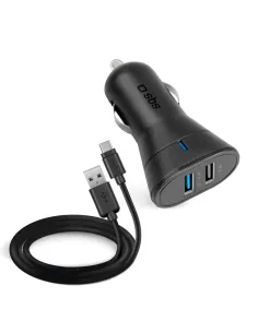 Kit cargador coche mini sbs 2x usb 12 - 24v 2400 mah carga rapida con cable tipo c