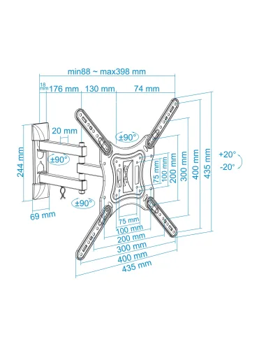 TooQ Soporte Giratorio e Inclinable para Monitor   TV LCD, Plasma de 23”- 55”, con Tres Pivotes, Negro